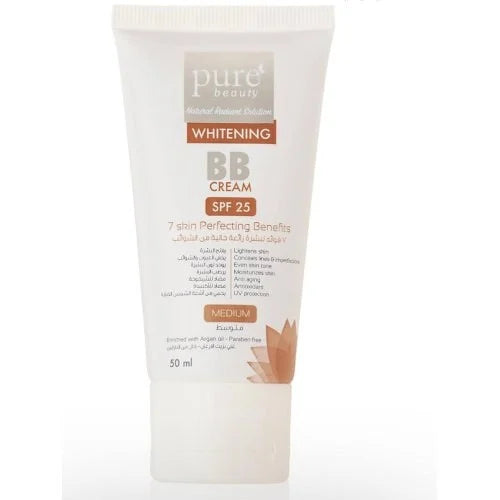 بي بي كريم المفتح بلون متوسط مع عامل حماية من الشمس 25SPF مل 50 بيور بيوتي