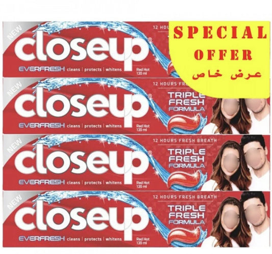 معجون اسنان كلوس اب احمر حار عرض 4 عبوات 75 مل